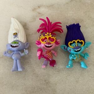 Trolls Glittery Pink, Blue, and White Figurines